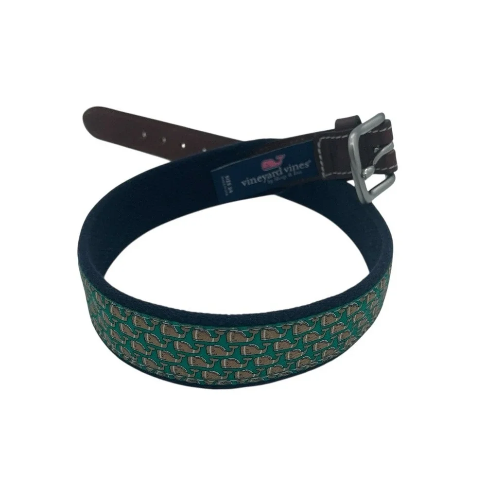 Vineyard Vines Sz 24 Green  W/Whales Canvas &Leather Belt NW/OTs‎